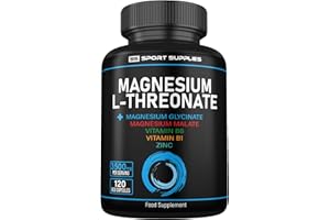 SS SPORT SUPPLIES Magnesium L-Threonate 2000mg -120 Capsules - Added Magnesium Glycinate 750mg - Added Magnesium Malate 750mg - Added Vitamin B6, B1 and Zinc - Magnesium Complex