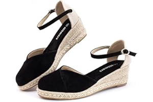 Hitmars Sandali Donna Eleganti Estive Zeppa Sandali Tacco Comodi Sandalo Espadrille Cerimonia Chiusi Sandals Heeled Cinturino Moda Caviglia Neri EU 36-43
