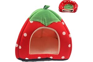 mkemka Meerschweinchen Haus Winterschutz, Erdbeer-Design Meerschweinchen Bett, Waschbar und Weicher Haustierhaus Zubehoer für Zwergkaninchen/Eichhörnchen/Igel/Chinchilla/Hamster