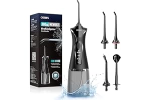 COSLUS Hydropulseur jet Dentaire Portable: 4 Modes Hydropulseur et Irrigateurs Oral, Réservoir d'eau 300 ml Vainqueur du Test, Rechargeable et Étanche IPX7, Noir Brillant
