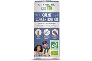 GRANIONS KID BIO CALME CONCENTRATION - Certifié - Triple Action : APAISE + RÃ‰DUIT LE STRESS + FAVORISE L'APPRENTISSAGE - Mélisse + Coquelicot - Goût Fraise Cassis - 125 Ml - Marque Française