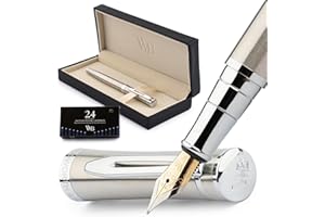 Wordsworth & Black Set penna stilografica, penna dorata sottile 18 carati, include 24 cartucce di inchiostro, convertitore di ricarica e confezione regalo, finitura dorata, calligrafia [argento