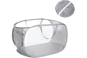 WODEHAHAGOU Durable Collapsible Laundry Baskets Mesh Pop Up Laundry Hamper with Handy Pocket Foldable Laundry Basket with Reinforced Carry Handles Collapsible Laundry Baskets