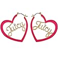 Goldtone and Hot Pink Heart Hoop Earrings