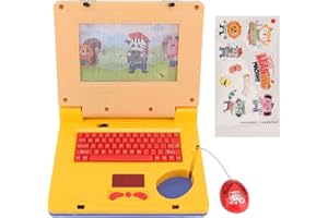 KENANLAN Kids Laptop, Learning Educational LED Music Laptop with 20 Learning Activities and 30 Music and Puzzles,Educational Learning Computer for Kids Ages 3+ (Yellow Retractable Mouse)