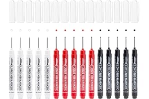 Pilikoll 15 Pcs Marcador Agujeros Profundos Marcadores de Agujeros Profundos Rotulador Punta Extra Larga 20mm Marcador de Carpintero para Madera Taladro Metalico Azulejos Pared (Negro Blanco Rojo)