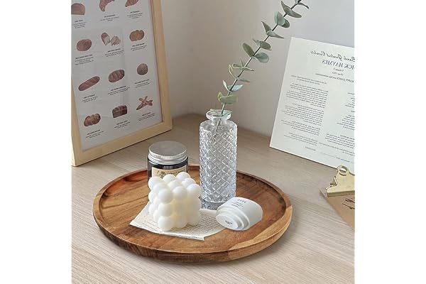 WOOD ART STORE Wooden Round Tray For Home Decoration, Serving And Bathroom, Wooden Platter, Tray Organizer For Kitchen / Countertop Home Decor 11x11x1 inchs