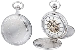 EICHMÜLLER SINCE 1950 Eichmüller Montre de poche mécanique en acier inoxydable avec chaîne et étui, remontage manuel, autonomie de 40 heures