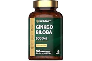 HORBÄACH Ginkgo Biloba 6000mg | 365 Compresse Vegane (1 Anno) | Estratto 50:1 ad Alto Dosaggio | Ginkgo Biloba Forte (non capsule) | Facile da Deglutire | Horbaach