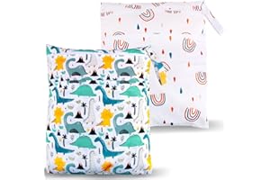 shallyong Wetbag, 3 Pezzi Borsa Pannolini, Wet Bag Riutilizzabile, Wet Bag Porta Costume Bagnato, con Zip Impermeabile Riutilizzabile Organizzatore, per Viaggi Gym Vestiti (Dinosauro Arcobaleno - 2)