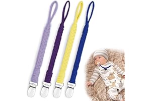 IOPYKKOA 4 Stücke Schnullerkette Baumwolle Schnullerband Mädchen und Jungs Schnullerketten Clips für Lätzchen Dreieckstuch Sauger Lila/Gelb/Blau