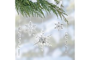 Yuning Christbaumschmuck Eiszapfen Weihnachtsdeko Schneeflocken,47 Stück Acryl Eiszapfen Schneeflocke Eistropfen Anhänger,Weihnachtsbaumschmuck Eiszapfen Weihnachten Dekoration