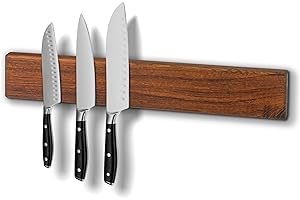Utoplike portacoltelli magnetico in teak, portacoltelli magnetico da parete, non richiede foratura, organizza coltelli, chiavi, utensili per la cucina (38 cm)
