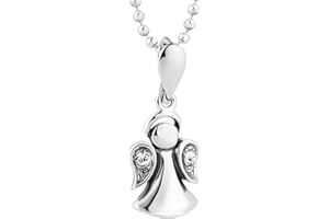 fish Bambina Bambino argento Catena Argento sterling 925 Ciondolo Angelo custode Swarovski Elements brunito ossidato lunghezza regolabile Custodia per gioielli Regalo di comunione