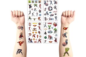 JIUHAO 4 Sheet Super Hero Temporary Tattoos for Kids,Children's Waterproof Fake Tattoos Stickers,SuperHero Theme Birthday Party Bag Filler Gift for Boys