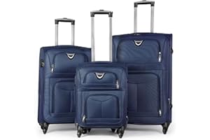 MERCURY TEXTIL - Juego de Maletas 3pcs de Tela con 4 Ruedas Giratorias 360°, Expandible (Cabina, Mediana y Grande), con Cierre de Seguridad - Ideal para Viajes y Vacaciones (Azul Marino)