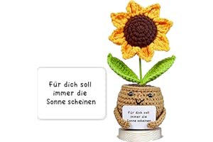 ‎VELENTI VELENTI Handgemachte gehäkelte Sonnenblume im Topf mit Karte „Für Dich soll Immer die Sonne scheinen“ | Geschenk für Mama, Tochter, Freundin oder Kollegin | Liebevolles Deko- & Dankeschön-Geschenk