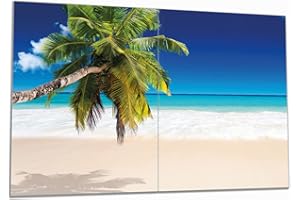 Wallario Herdabdeckplatte/Spritzschutz aus Glas, 2-teilig, 80x52cm, für Ceran- und Induktionsherde, Südseestrand in der Karibik mit Palme