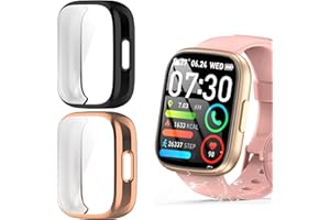 Blueshaweu T80 Smartwatch Women Men 1.95 Inch Case, Soft All Around TPU Case with Screen Protector Compatible for Poounur T80 / Cillso T80 / Puqo T80 Smartwatch 1.95" (Black+Rose)