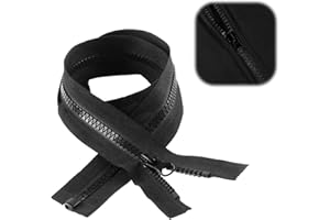 RRICHH Black Chunky Open-End Resin Zipper #5 with Fastener Single Slider, 70cm (27") Ideal for Jackets, Coats, Fleeces, and Outerwear, One-Way Zippers for Clothing Repair and Replacement