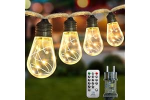 A.BIGWHALE Lichterkette Aussen Strom, Lichterkette Glühbirnen Innen 6M, Warmweiß Lichterkette Timer mit 20 Glühbirnen, 8 Modi LED Lichterketten Innen mit Stecker, Vintage Deko für Garten Balkon Party Hochzeit