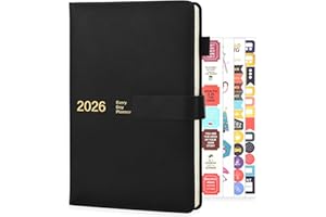 Thboxes 2026 Diary A5 Page A Day, 12 Month Full Year Daily Planner from Jan. 2026 to Dec. 2026, Hardcover Organiser Journal Notebook with 4pcs Stickers for School Home Office, 21×14 cm (Black)