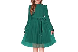 Arshiner Abiti per Ragazze Maglia Volant e Maniche a Sbuffo Abito Tulle Bambini Festa Spesso Festivo Trapezio Abiti Autunnali Invernali Abito Midi Abbigliamento per Bambini con Cintura 6-13 Anni