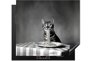 KitchenYeah© Protezione Piano Induzione 59x52 cm Cucina Copri Fornelli Proteggi di Cottura Antiscivolo Tappetino Bengala - Gatto - Tovaglia - Nero - Bianco - Animale