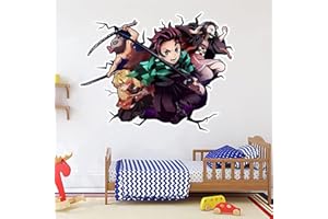 Grenric Demon Slayer Tapeten-Wandaufkleber, Kinderzimmer, Hintergrund, Wanddekoration, selbstklebend, Anime-Poster-Aufkleber, Geburtstagsparty-Zubehör