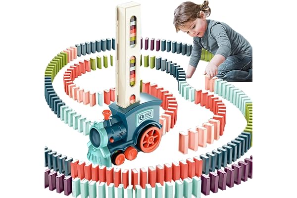 OBEST 180Pcs Jouets de Train Domino Ensemble, Train Électrique avec Lumières et Musique, Automatique Rallye Train Empilés Blocs Domino Enfants, Jouets éducatifs pour Garçons et Filles (Bleu)