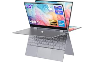 BMAX Ordinateur Portable 2 en 1 écran Tactile 14" FHD Win11 Alder Lake N100 (Dépasse Ryzen 3 3200U) 16Go RAM 512Go SSD PC Portable Convertible 360° Laptop Clavier Rétroéclairé BT4,2 WiFi5 Type Cx2