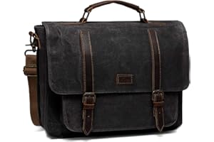 Kasgo Bolso Hombre Bandolera, Bolso Mensajero Vintage 15.6 Pulgadas Maletin Portatil Lienzo Encerado Messenger Bag Lona Bolsa Hombro Bolso Ordenador Cuero para Viaje Trabajo Negocio
