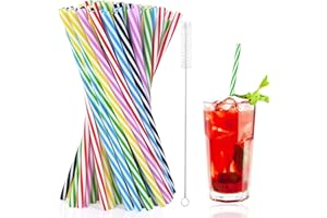 Luxoraiova 60 pezzi Cannucce Riutilizzabili in Plastica, Cannucce Colorate Dritte con Spazzola, per Cocktail, Bar e Feste (23cm x 7mm)