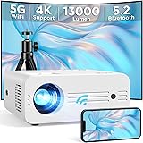 Proiettore 5G WiFi Bluetooth 13000 Lumens, AKIYO O7 Proiettore 4k Supporto 1080P Nativo, Videoproiettore Full HD Home Cinema 