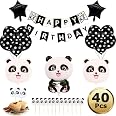 Panda-Geburtstagsdeko-Set – Inklusive Banner, Ballons, Kucheneinsätze & Masken, Schwarz-weiß Mit Bambus-Akzenten
