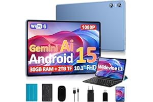 BIEGEDY 2026 Neueste Tablet 10 Zoll Android 15 mit Gemini AI, 30GB RAM + 2TB TF, Octa-Core 2.0GHz, Widevine L1 FHD IPS, 5G/2.4G WLAN, GMS, BT 5.0, 6000mAh, 8+5MP, Tablet mit Tastatur und Maus - Blau