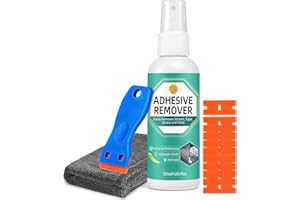 HALLDELI Klebereste Entferner Spray 120ml – Starker Klebstoffentferner & Etikettenlöser mit Schaber & Tuch, Aufkleber Entferner Entfernt Kleber, Etiketten & Klebereste für Glas, Kunststoff, Teppich, Auto