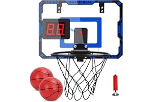 HuiJuKeJi Basketball Hoop Outdoor Mini Basketball Indoor Scoring Basketball Hoop for Kids Wall Mounted Over Door Basketball Gifts for Teen Boys With 2 Balls, Automatic Scoring, LED Lights and Music