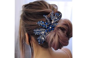 Anglacesmade Bridal Royal Blue Crystal Hair Comb Sapphire Hair Piece Prom Party Festival Wedding Hair Accessories for Women and Girls