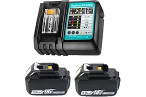 MAENGRE 2 Pack 18V 5.5Ah Replacement Batteries Compatible with Makita DGA452Z DGA463Z and Charger 14.4V-18V DC18RC for BL1815 BL1830 BL1850 LX-400