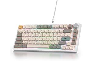 SOLIDEE Mechaniczna klawiatura przewodowa 75 procent,Klawiatura z wymiennymi przełącznikami,podświetleniem RGB i strukturą Gasket,82 klawisze klawiatury mechanicznej TKL z pokrętłem(82 Gray Beige)
