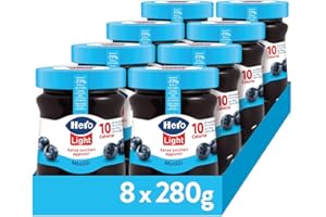 Hero Light Confettura di Mirtilli Light, 8 Vasetti da 280 gr, Marmellata e Confettura Extra con Frutta di Alta Qualità, Senza Zuccheri aggiunti e Pochissime Calorie per Porzione