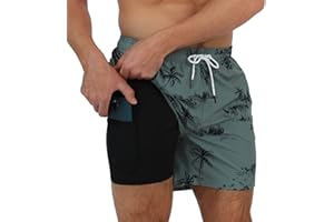 Arcweg Men's Swimming Shorts with Compression Liner Mens Swimming Trunks 2 in 1 Swim Shorts with Lining with Zipper Pockets Quick Dry Surfing Stretchy Beach Shorts