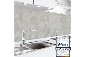 danario Rivestimento Paraschizzi Cucina Adesivo da Parete - Effetto 3D - Spesso e Rigido - Ignifugo e Resistente all'Acqua - 0,75 mm - Cemento Chiaro - 60cm x 220cm