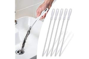MOXYOY Sink Cleaning Brush, 5Pcs Flexible Sink Unblocker Tool, 45cm White Drain Brush Drain Unblocker Tool for Kitchen Bathroom Drain and Pipe Overflow
