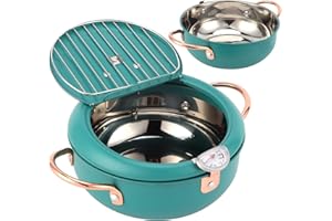 ALVINLITE Cooking Fryer Japanese Fryer Pan Kitchen Utensils with Thermometer Oil Drip Drainer Rack for Induction Cooker