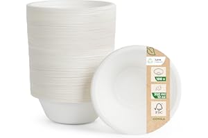 Love Nature Ciotole Usa e Getta di Polpa Canna di Zucchero 350 ml - 100 Pezzi di Ciotole Monouso Ecologico - Stoviglie Usa e Getta