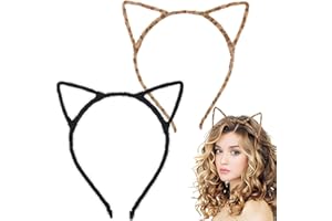 UINNOSSVC 2 Cat Leopard Cat Ears, Cat Ears Headband Leopard Print Black Cat Ear Headbands, Leopard Print Ears Kids, Cat Headband Halloween, Leopard Ears Adult, Kids Anime Cosplay Women Cosplay accessories