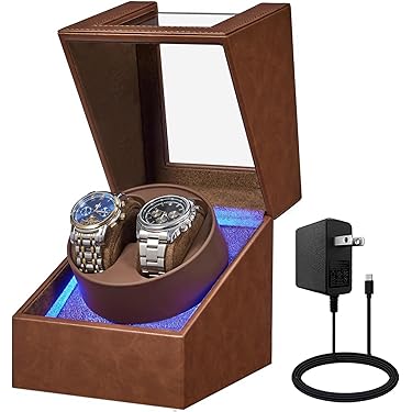 Carica Orologi Automatico DUKWIN Con 6 Caricatori E 5 Scatole Extra, Luce LED, Legno/pelle
