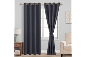 JIUZHEN Blickdicht Vorhänge Gardinen Ösenvorhang für Schlafzimmer Wohnzimmer,Dark Grau Verdunkelungsvorhang,2 Stück,215x132cm(HxB)